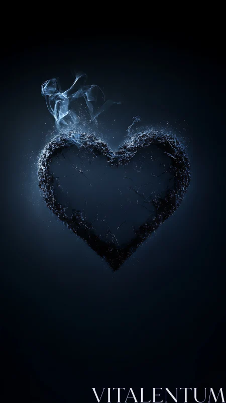 Water splashing heart shape against dark blue background with particles