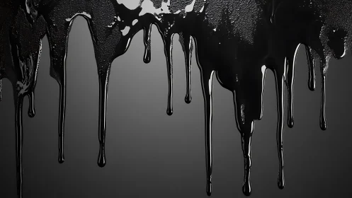 Thick black liquid drips down over a smooth gray surface.