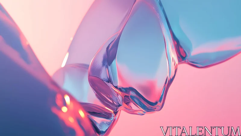 Abstract glass shapes with pink and blue gradient lighting.