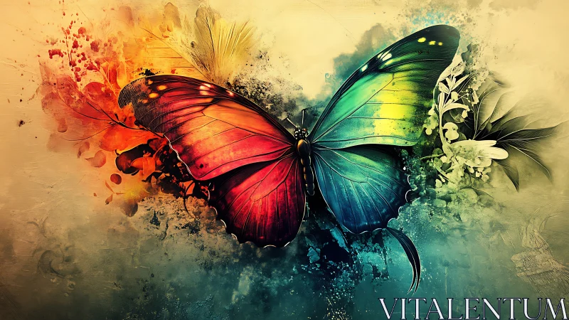 Chromatic storm butterfly splitting firelight and tide.