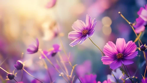 Soft-Focus Cosmos Flowers in Purple Gradient Light.