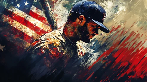 Bold baseball portrait glows with patriotic American energy