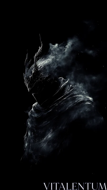 Volumetric wraith knight emerging from particulate shadowfield.