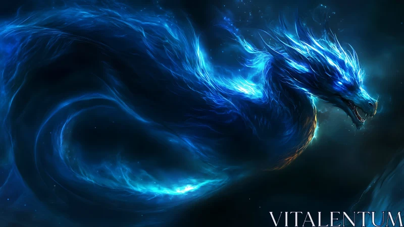 Luminescent astral dragon coils through deep cosmic void