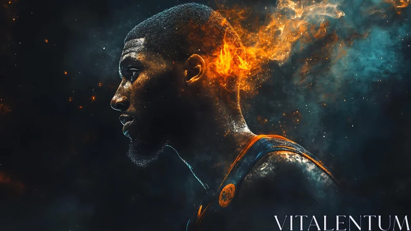 Basketball player avatar burns with cosmic inner fire.