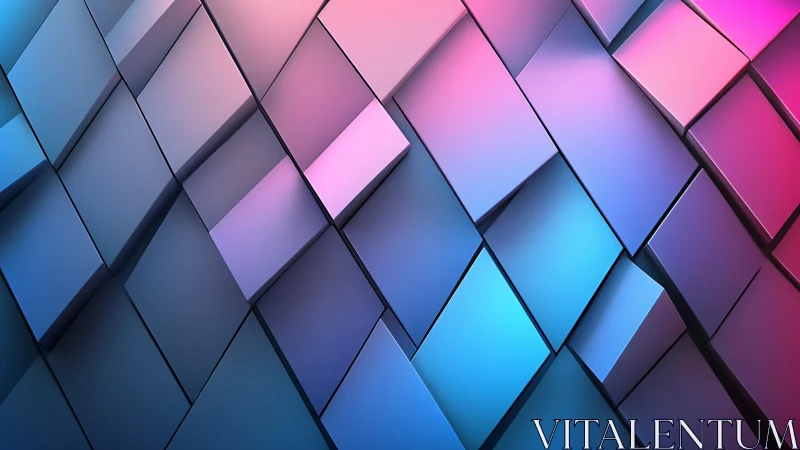 Geometric 3D Abstract Pattern with Pink and Blue Gradient Lighting.