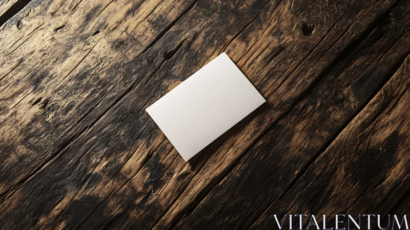 Blank card resting on rustic wooden table, ready for words.