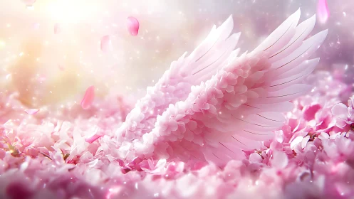 Blossom-feathered angel wings resting in a rosy daydream.
