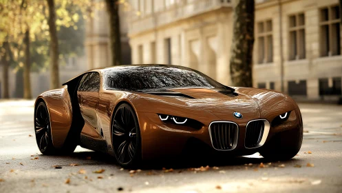 Sculpted concept BMW supercar gleams on a quiet city street.