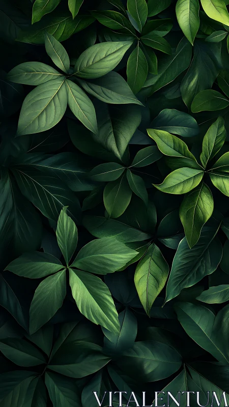 Lush layered green leaves create a calm botanical backdrop