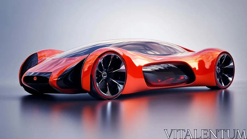 Red futuristic concept car with aerodynamic sculpted body.