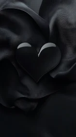 Black Heart Nestled Within Layered Textile Folds and Soft Shadows