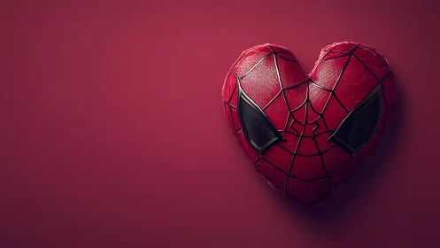 Spider-Man Heart-Shaped Mask Against Gradient Burgundy Background