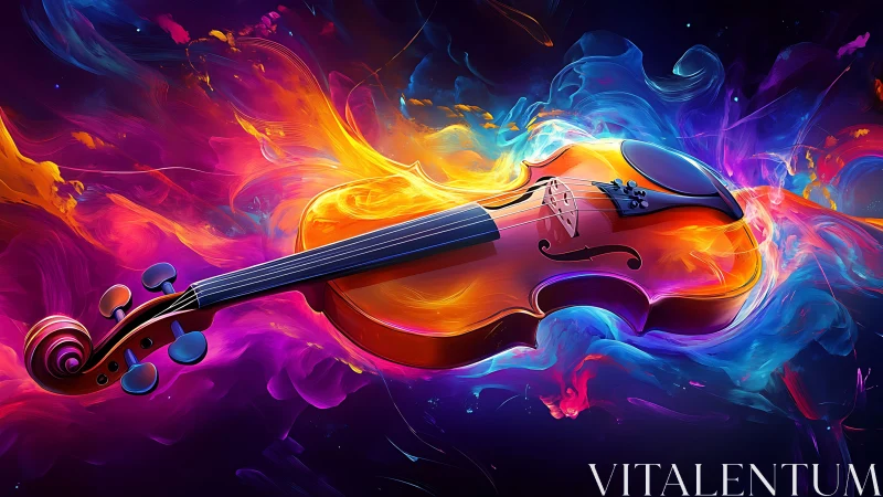 Glowing violin surrounded by vivid swirling neon color.