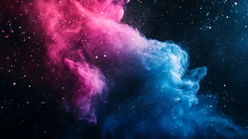 Stellar duet of neon pink and electric blue nebulae colliding.