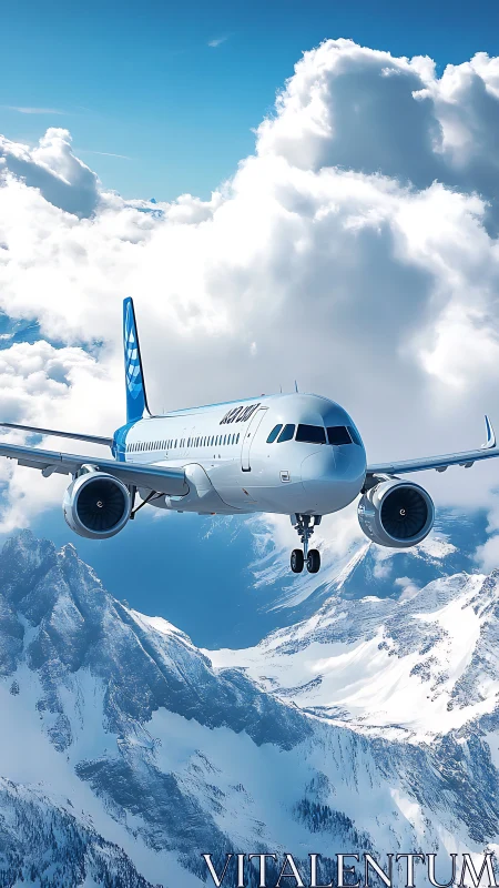 Jetliner greets the clouds above glacier-cut mountain spires