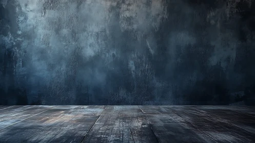 Industrial concrete wall and worn wooden floor form moody set