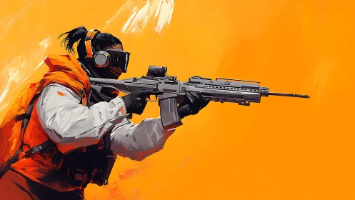 Cyberpunk Operative in Combat Stance: Digital Painting.