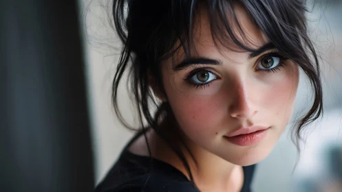 Soft window light portrait with shallow depth of field focus.