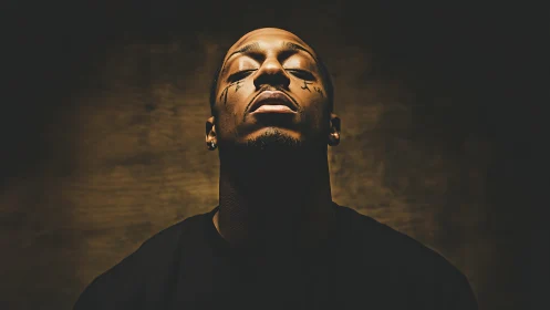 Moody portrait under dramatic low key studio lighting.