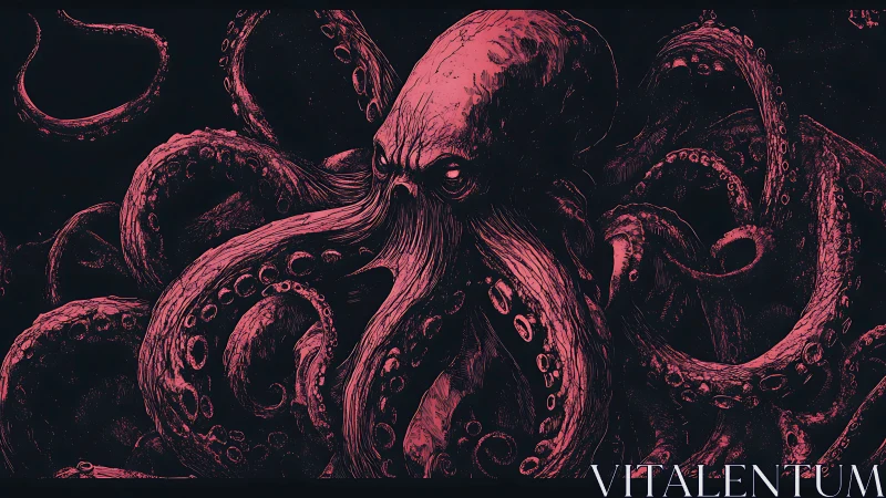 Crimson abyssal kraken coils through ink-black void. Period.