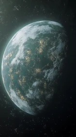 Gentle twilight world drifting quietly through starlight.