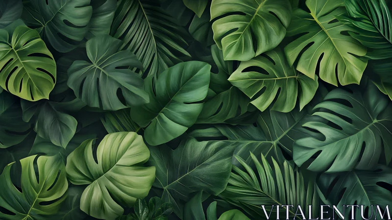 Emerald jungle canopy of layered monstera serenity.