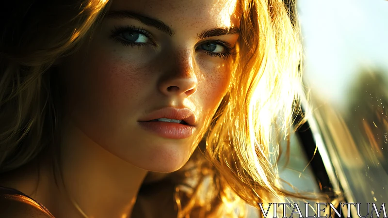 Sunlit gaze ignites a freckled portrait of quiet fire.