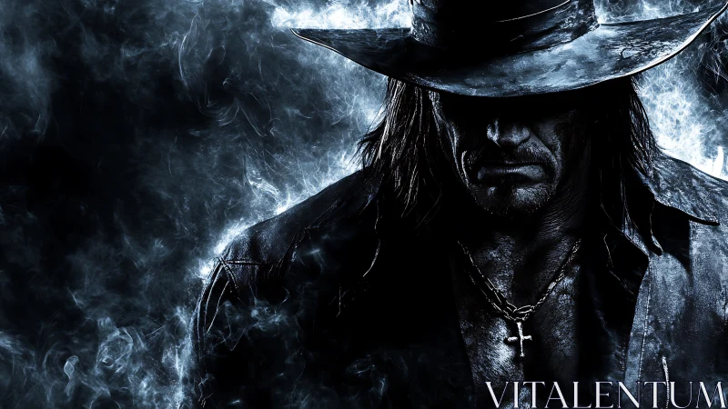 High-contrast outlaw portrait in cinematic chiaroscuro digital art.