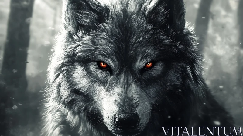 Digital wolf portrait shows frontal view with red eyes