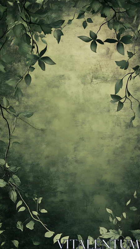 Trailing forest vines frame a softly textured green backdrop.