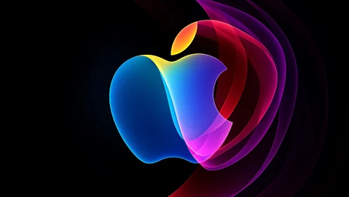 Neon fruit silhouette bends light into swirling color ribbons