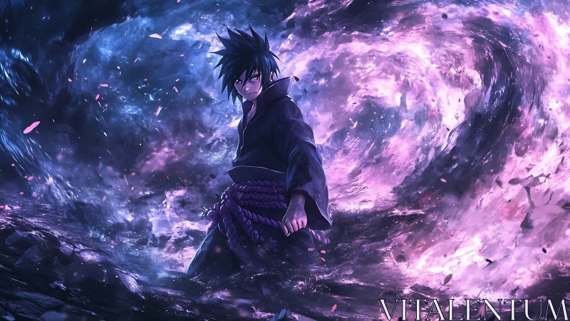 Stormlit anime hero surrounded by swirling cosmic energy.