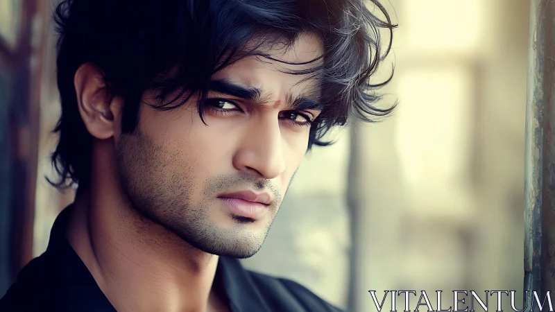 Close cropped male portrait with shallow urban background.