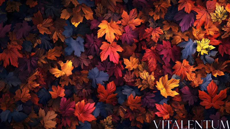 Dense spread of multicolored autumn leaves in soft light.