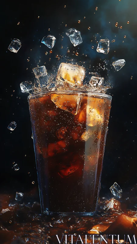 Carbonated Chaos: Ice Cubes Defy Gravity in Cola.
