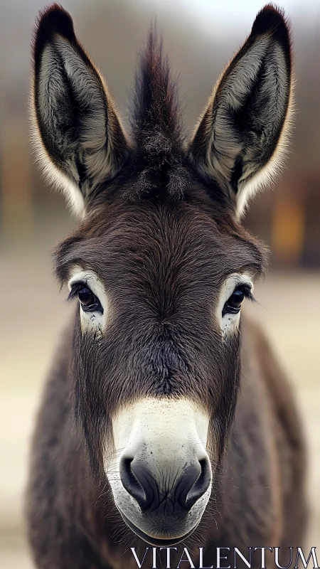 Front-facing donkey portrait with shallow depth of field focus.