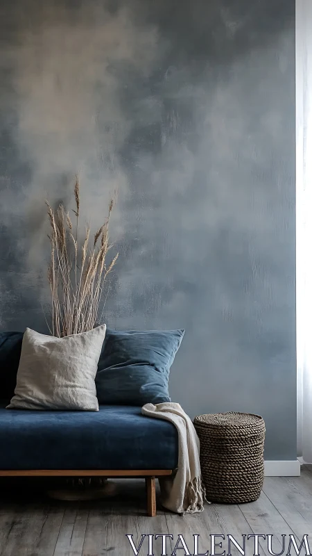 Soft blue sofa nook invites calm moments of everyday rest
