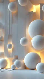 Minimalist 3D spheres with warm architectural backlight.