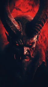 Infernal horned demon portrait in cinematic red backlight.