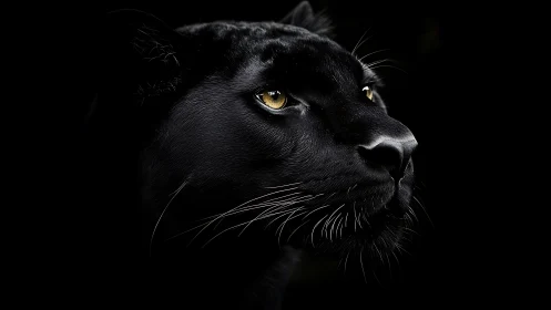 Black Panther Profile: Golden-Eyed Portrait Against Void.