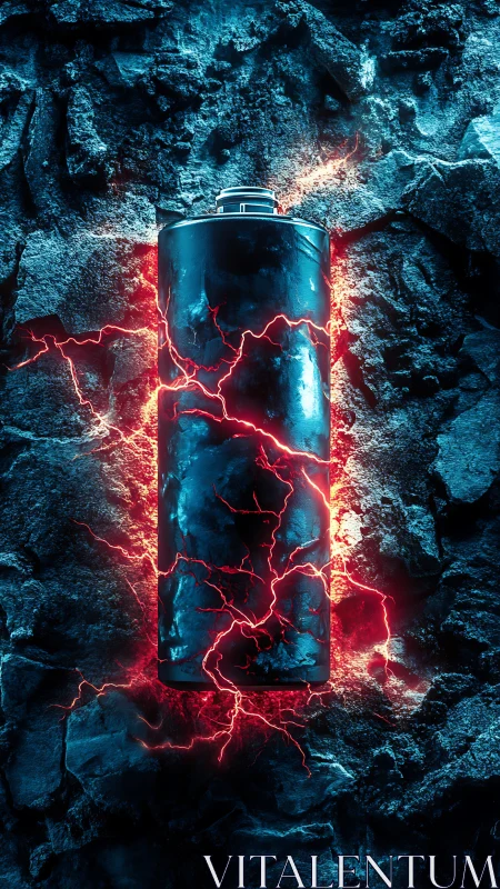 Electric Battery with Red Lightning Discharge.