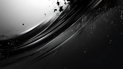 Sweeping black ink arc swirling through soft silver light.