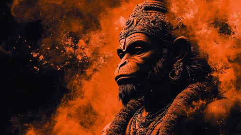 Monochrome orange digital portrait renders divine simian profile