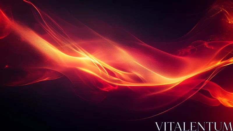 Vibrant flowing orange and red light waves on dark abstract background.