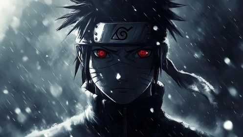 Stormlit ninja with crimson eyes and midnight resolve.