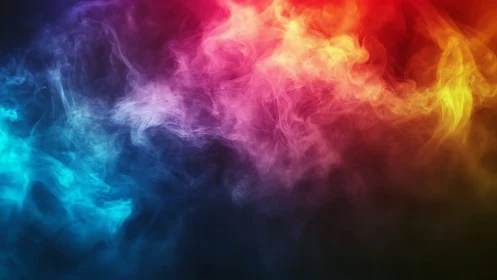 Vibrant multicolor smoke clouds swirl across dark space
