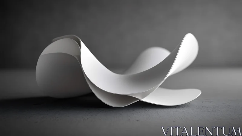 Abstract curled white paper sculpture on gray background, minimal style.