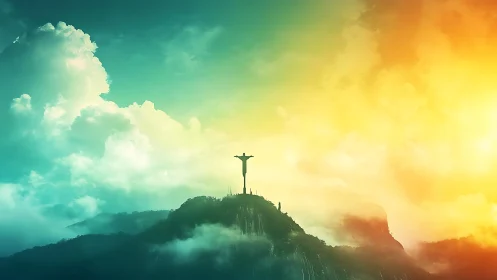 Sunrise embrace over misty Rio skyline of color.