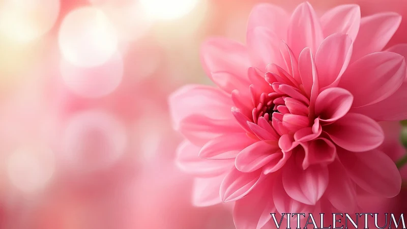 Blooming Pink Dahlia in Soft Bokeh Light.